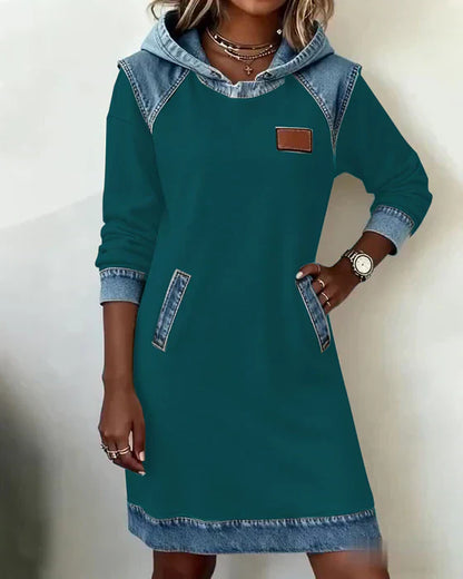 Lunariae – Casual Contrast Hoodie Dress