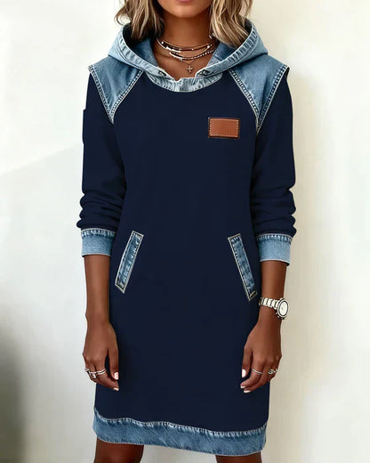Lunariae – Casual Contrast Hoodie Dress