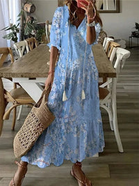 Sky Blue With White Flowers