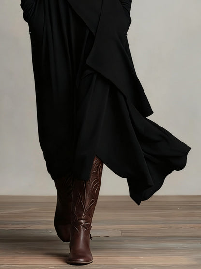 Giorgia - Asymmetrical Maxi Pleated Dress in Purple with High Neck (Necklace not included)